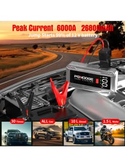 PGNOOGE 6000A Car Jump Starter, 26800mAh Car Battery Jump Starter, 12V Battery Booster Jump Starter, Portable Battery For Cars