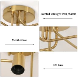 Retro Industrial Ceiling Light, Gold 5 Lights E27 Metal Ceiling Lamp for Kitchen Dining Room Bedroom [E27 No Bulb]