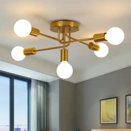 Retro Industrial Ceiling Light, Gold 5 Lights E27 Metal Ceiling Lamp for Kitchen Dining Room Bedroom [E27 No Bulb]