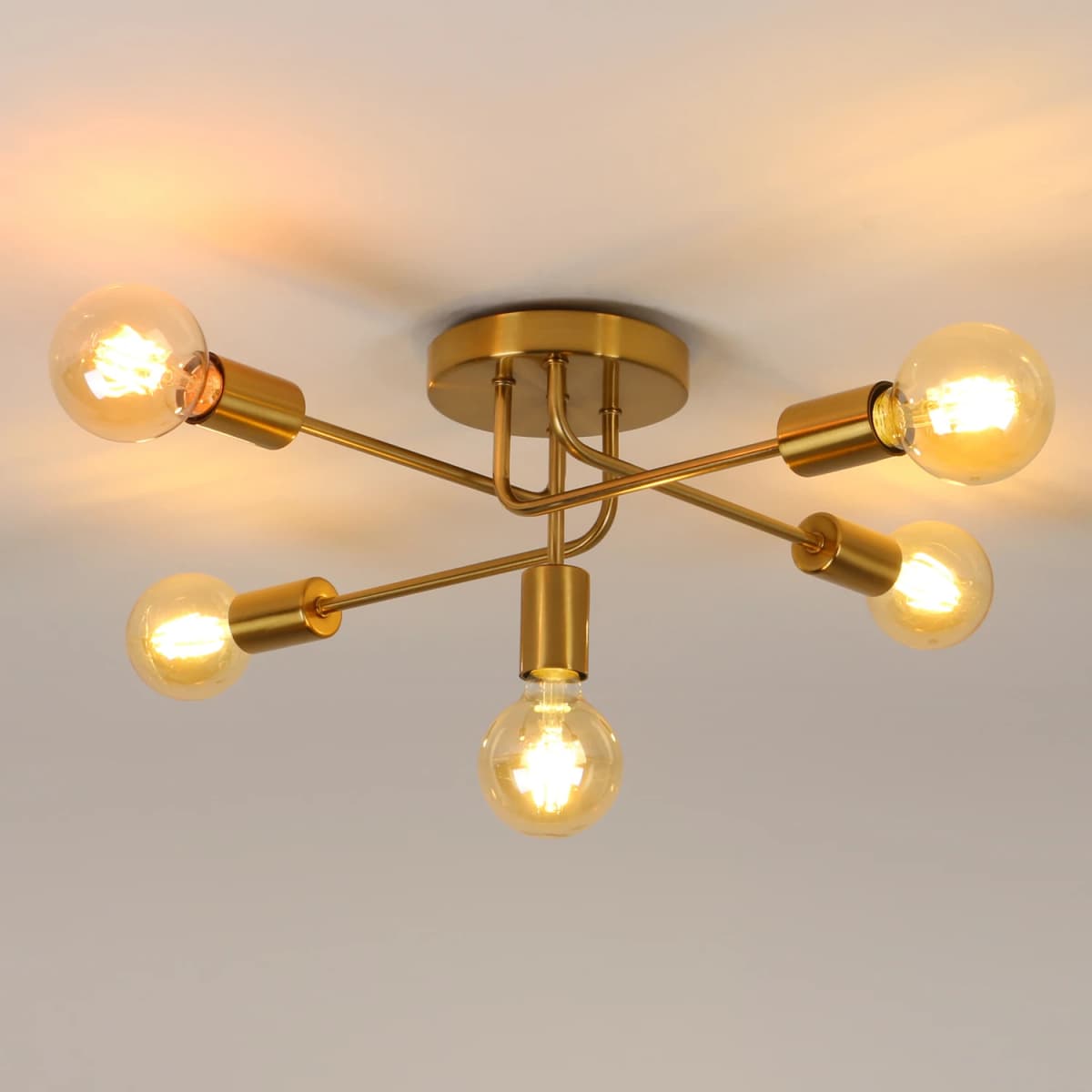 Retro Industrial Ceiling Light, Gold 5 Lights E27 Metal Ceiling Lamp for Kitchen Dining Room Bedroom [E27 No Bulb]