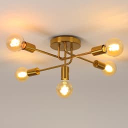 Retro Industrial Ceiling Light, Gold 5 Lights E27 Metal Ceiling Lamp for Kitchen Dining Room Bedroom [E27 No Bulb]