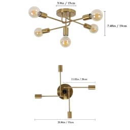 Retro Industrial Ceiling Light, Gold 5 Lights E27 Metal Ceiling Lamp for Kitchen Dining Room Bedroom [E27 No Bulb]