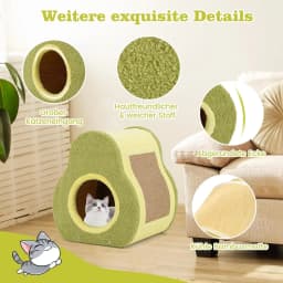 Cat Cave in Avocado Look, 2-in-1 Cat Bed & Jute Scratching Board, Cat Tent Cat Furniture Indoor, 35 x 33 x 40 cm