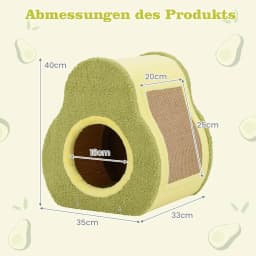 Cat Cave in Avocado Look, 2-in-1 Cat Bed & Jute Scratching Board, Cat Tent Cat Furniture Indoor, 35 x 33 x 40 cm