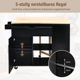 Kitchen Trolley with Extendable Work Surface, Serving Trolley on Wheels, with Shelves & Drawer & Spice Rack,