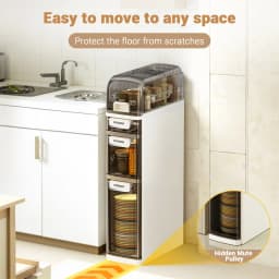 4 Tier Narrow Bathroom Storage Cabinet, Floor Cabinet with Toilet Paper Holder, Wheels, Bathroom Storage Organizer for Kitchen