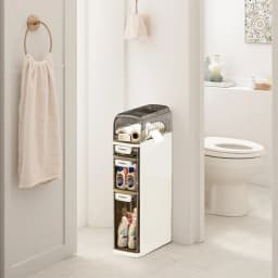 4 Tier Narrow Bathroom Storage Cabinet, Floor Cabinet with Toilet Paper Holder, Wheels, Bathroom Storage Organizer for Kitchen
