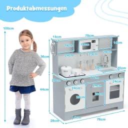Children's Kitchen with Play Accessories, Light and Sound, Children's Play Kitchen Wooden with Microwave and Water Tank, Toy