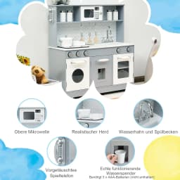 Children's Kitchen with Play Accessories, Light and Sound, Children's Play Kitchen Wooden with Microwave and Water Tank, Toy
