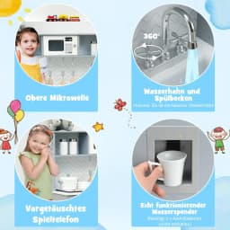 Children's Kitchen with Play Accessories, Light and Sound, Children's Play Kitchen Wooden with Microwave and Water Tank, Toy