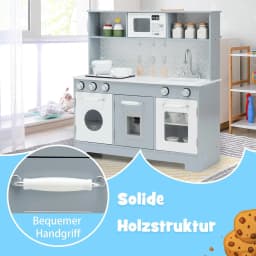 Children's Kitchen with Play Accessories, Light and Sound, Children's Play Kitchen Wooden with Microwave and Water Tank, Toy