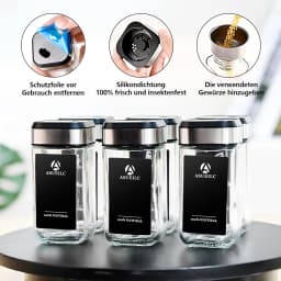 35pcs Spice Jars with 360° Rotating Lids, 120ml Glass Containers, 3 Adjustable Settings, Pantry Organizer for Herbs, Spices