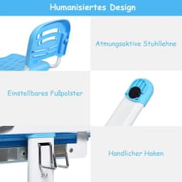 Children's Desk Height Adjustable, Student Desk with Lamp, Children's Furniture Tilt Adjustable, Choice of Colours (Light Blue)