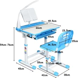 Children's Desk Height Adjustable, Student Desk with Lamp, Children's Furniture Tilt Adjustable, Choice of Colours (Light Blue)
