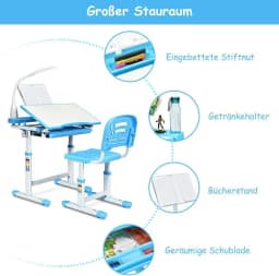 Children's Desk Height Adjustable, Student Desk with Lamp, Children's Furniture Tilt Adjustable, Choice of Colours (Light Blue)