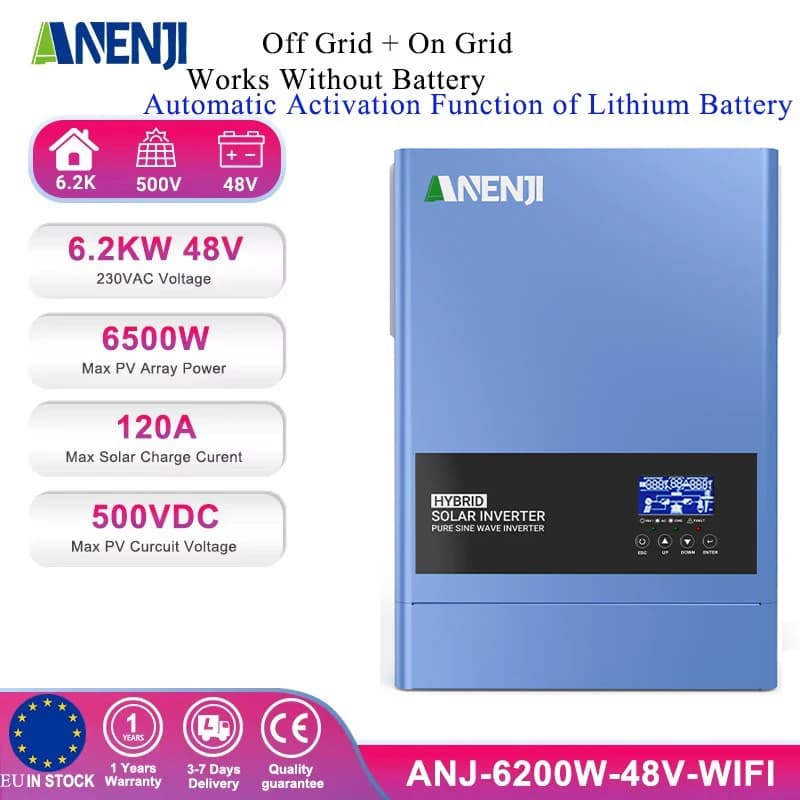 6.2KW 4.2KW Hybrid Solar Inverter 24V 48V Pure Sine Wave 230V 120A 100A Solar Charger MPPT Inverter Off Grid Tie On Grid PV 500V