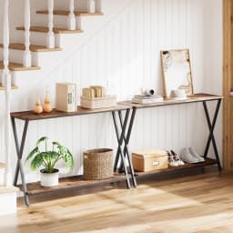 Console Table Sofa Tables Narrow Entryway Table with Shelf and Metal Frame Behind Couch Table for Hallway Foyer Bedroom