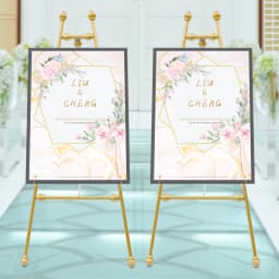 2PCS Gold Floor Easel Stands with Adjustable Hook, 5kg Load Bearing Iron Wedding Easel Stand  for Shopping Malls Restaurants