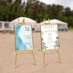 2PCS Gold Floor Easel Stands with Adjustable Hook, 5kg Load Bearing Iron Wedding Easel Stand  for Shopping Malls Restaurants