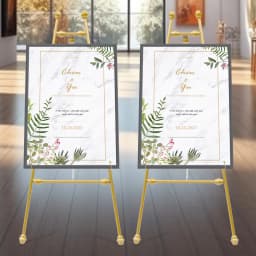 2PCS Gold Floor Easel Stands with Adjustable Hook, 5kg Load Bearing Iron Wedding Easel Stand  for Shopping Malls Restaurants