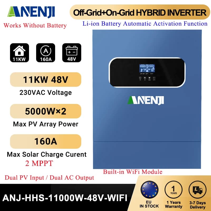 11KW Hybrid Solar Inverter 48V 2KW 12V MPPT Pure Sine Wave Photovoltaic Inverter 230VAC 60A 160A Solar Charger PV 160V 500VDC