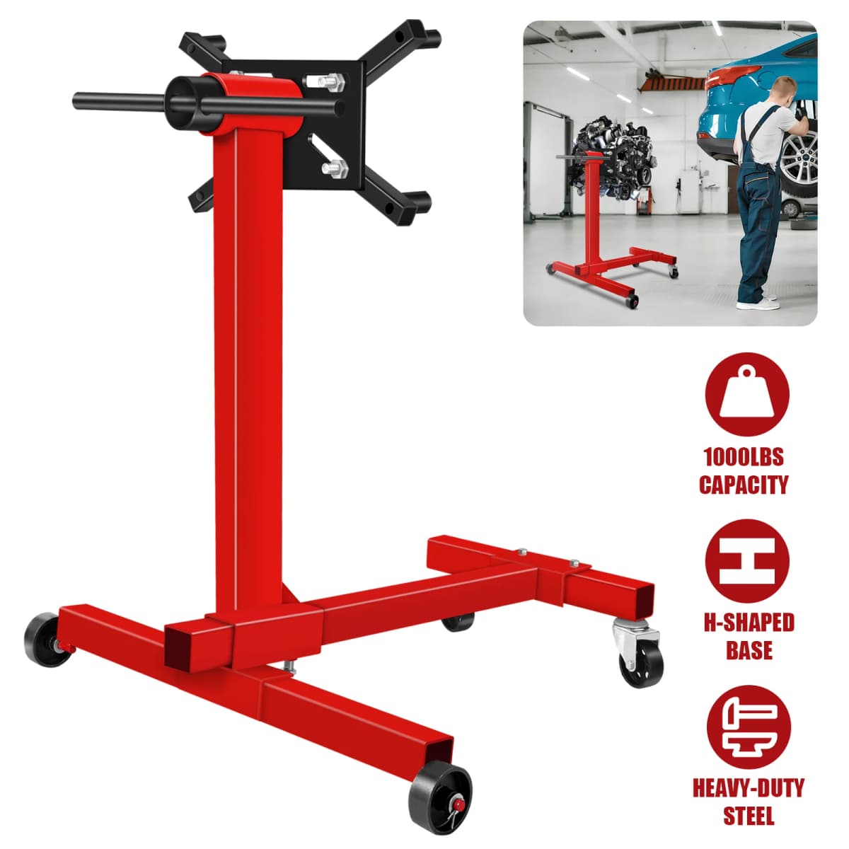 Engine Stand 450kg Rotating Engine Motor Stand with 360 Degree Adjustable Head Dolly Engine Flip Bracket for Vehicle Auto Repair