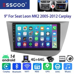 ESSGOO 9" 2DIN Android 14 Car Stereo Radio for Seat Leon MK2 1P1 05-12 Wireless Carplay Android Auto GPS Navi SWC FM BT WiFi RDS