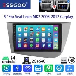 ESSGOO 9" 2DIN Android 14 Car Stereo Radio for Seat Leon MK2 1P1 05-12 Wireless Carplay Android Auto GPS Navi SWC FM BT WiFi RDS
