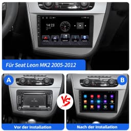 ESSGOO 9" 2DIN Android 14 Car Stereo Radio for Seat Leon MK2 1P1 05-12 Wireless Carplay Android Auto GPS Navi SWC FM BT WiFi RDS
