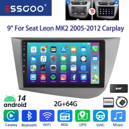ESSGOO 9" 2DIN Android 14 Car Stereo Radio for Seat Leon MK2 1P1 05-12 Wireless Carplay Android Auto GPS Navi SWC FM BT WiFi RDS