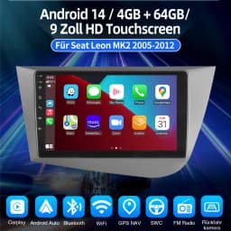 ESSGOO 9" 2DIN Android 14 Car Stereo Radio for Seat Leon MK2 1P1 05-12 Wireless Carplay Android Auto GPS Navi SWC FM BT WiFi RDS