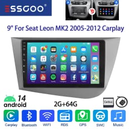 ESSGOO 9" 2DIN Android 14 Car Stereo Radio for Seat Leon MK2 1P1 05-12 Wireless Carplay Android Auto GPS Navi SWC FM BT WiFi RDS
