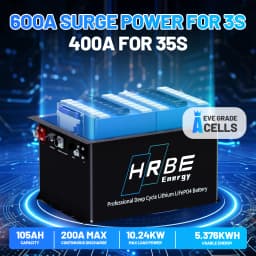 HRBEEnergy 48V 105AH Lithium Golf Cart Battery,6000+ Deep Cycle,with 20A Charger,Touch Monitor &Mobile APP,Max Output 10.24KW