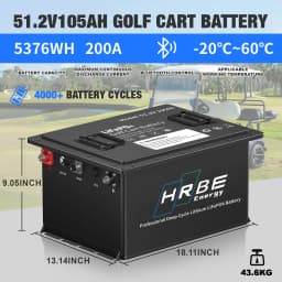 HRBEEnergy 48V 105AH Lithium Golf Cart Battery,6000+ Deep Cycle,with 20A Charger,Touch Monitor &Mobile APP,Max Output 10.24KW