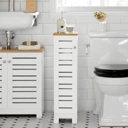 SoBuy BZR85-W Freestanding Toilet wheels Holder Toilet wardrobe Toilet Paper storage Bathroom Shelf Bathroom wardrobe White Nature