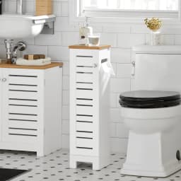 SoBuy BZR85-W Freestanding Toilet wheels Holder Toilet wardrobe Toilet Paper storage Bathroom Shelf Bathroom wardrobe White Nature
