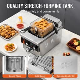 SucceBuy 9Qt /8.5 L  Commercial Deep Fryer 1750W Electric Countertop Fryer with Basket Single Tank Oil Fryer Time & Temp Control