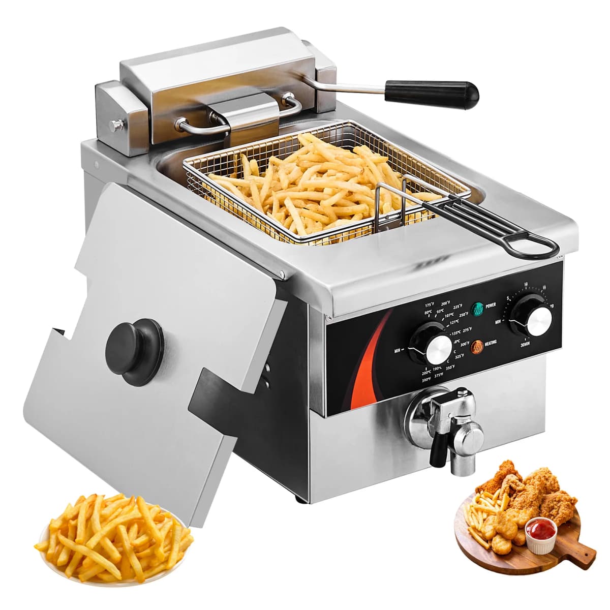 SucceBuy 9Qt /8.5 L  Commercial Deep Fryer 1750W Electric Countertop Fryer with Basket Single Tank Oil Fryer Time & Temp Control