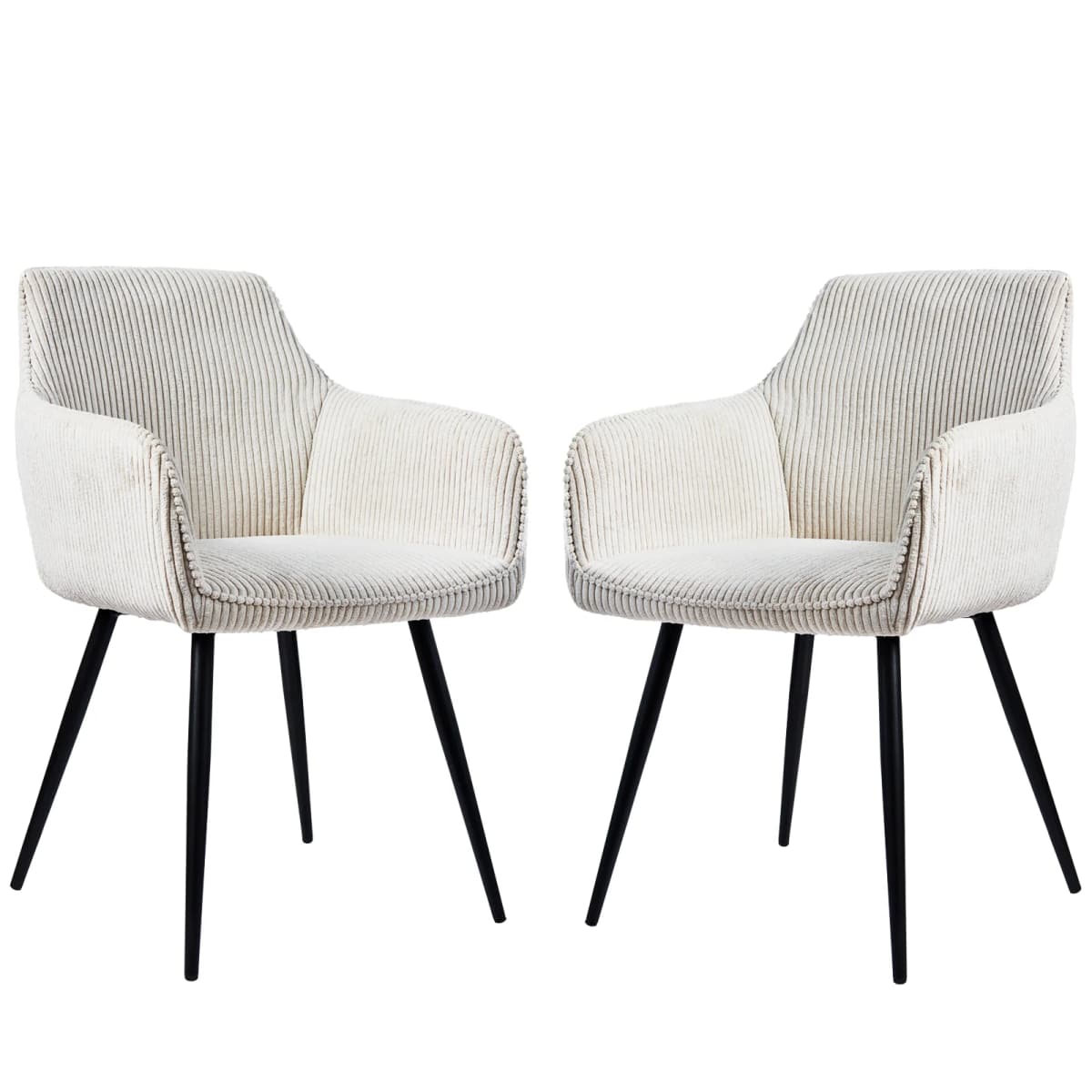 2 set armrest dining chairs, ergonomically upholstered, modern beige