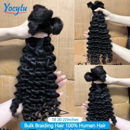 Deep Wave Bulk Human Hair For Braiding 18 20 22 Bulk Braiding 100% Human Hair No Weft For Braiding Wet And Wave Braiding Hair