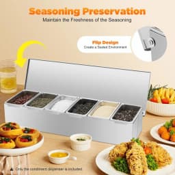 Stainless Steel Ingredient Container, 6 Compartments Side Dish Container with Stacking Compartments for Kitchens and Buffets