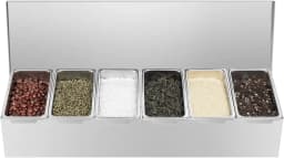 Stainless Steel Ingredient Container, 6 Compartments Side Dish Container with Stacking Compartments for Kitchens and Buffets