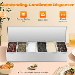 Stainless Steel Ingredient Container, 6 Compartments Side Dish Container with Stacking Compartments for Kitchens and Buffets