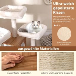 168 cm Wooden Scratching Post, Multi-Tier Cat Scratching Post, Large, Cat Tree with Cave, Ladder, Mats, Balls & Hammock