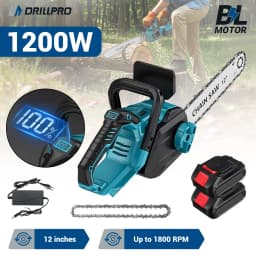 DRILLPRO 12Inch 1200W Brushless Cordless Electric Chainsaw Battery-Powered for Wood Cutting with LCD Screen Lightweight Portable