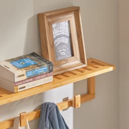 SoBuy®FHK06-N Hallway wardrobe bathroom shelf Wall wardrobe with 6 hooks and storage towel holder made of bamboo BHT approx: 90x16.5x12.5 cm