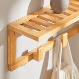 SoBuy®FHK06-N Hallway wardrobe bathroom shelf Wall wardrobe with 6 hooks and storage towel holder made of bamboo BHT approx: 90x16.5x12.5 cm
