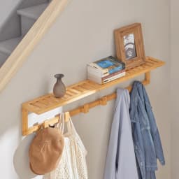 SoBuy®FHK06-N Hallway wardrobe bathroom shelf Wall wardrobe with 6 hooks and storage towel holder made of bamboo BHT approx: 90x16.5x12.5 cm