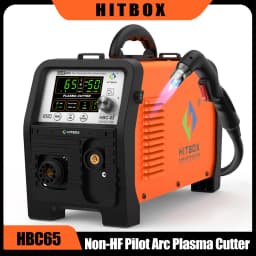HITBOX HBC65 Plasma Cutter 65A Non-HF Pilot Arc Plasma Cutting Grid Cut CNC Function IGBT Technonlogy 2T/4T 50/60Hz Adjustable Post Time Cut 1-25mm Stainless Steel Carbon Steel