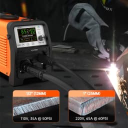 HITBOX HBC65 Plasma Cutter 65A Non-HF Pilot Arc Plasma Cutting Grid Cut CNC Function IGBT Technonlogy 2T/4T 50/60Hz Adjustable Post Time Cut 1-25mm Stainless Steel Carbon Steel